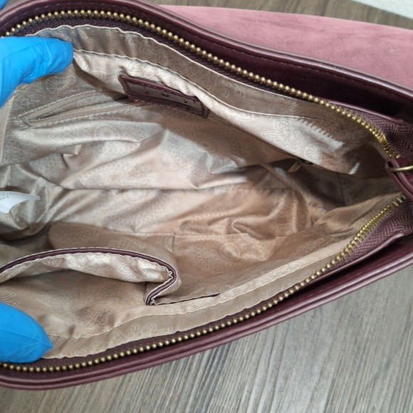 Joy Susan Burgundy Vegan Leather Crossbody Bag Faux Suede Flap Messenger Purse - Picture 5 of 15